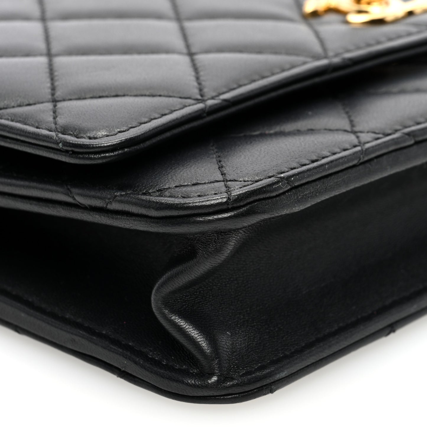Shiny Nappa Quilted Mini Metal Wood Top Handle Flap Black