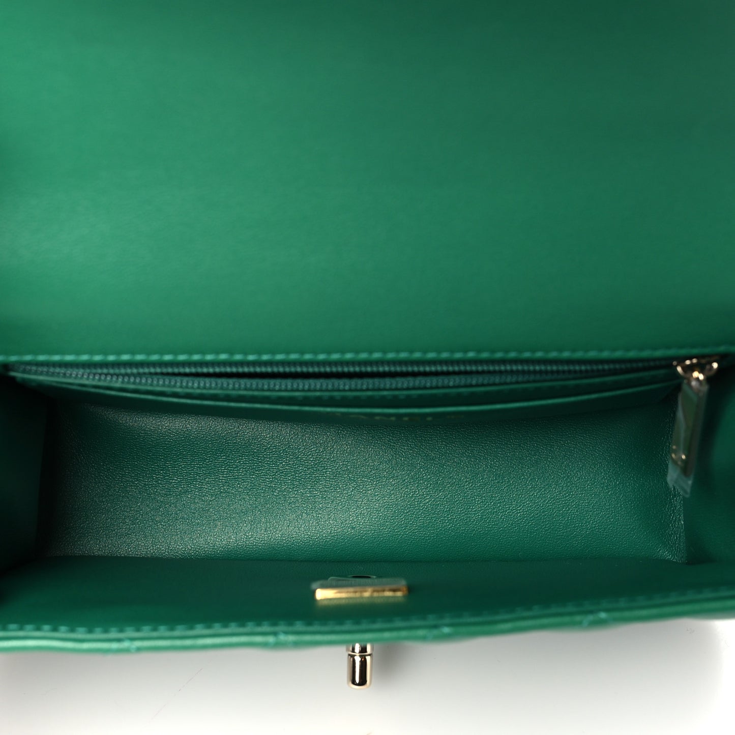 Lambskin Quilted Mini Top Handle Rectangular Flap Green