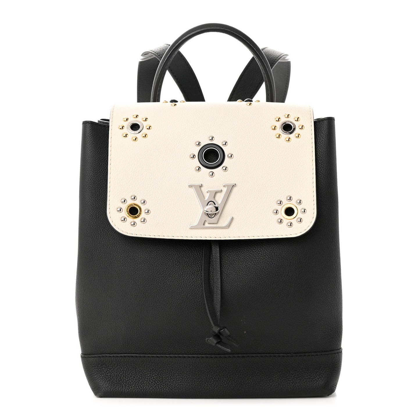 Calfskin Mechanical Flowers Lockme Backpack Black White