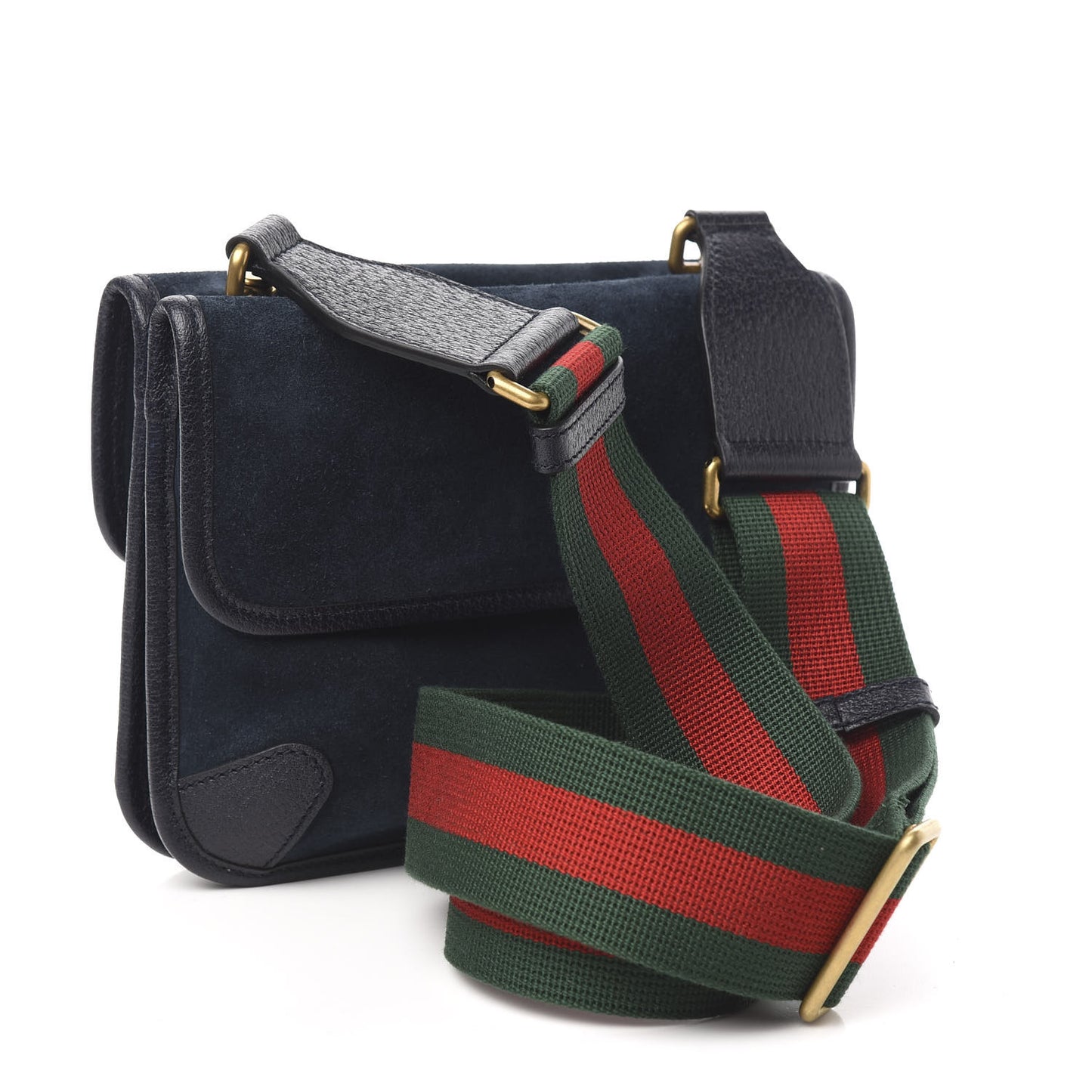 Suede Web Small Neo Vintage Double Flap Messenger Bag Blue