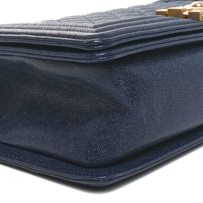 Chanel Iridescent Caviar Quilted Medium Boy Flap Dark Blue 9 of 10