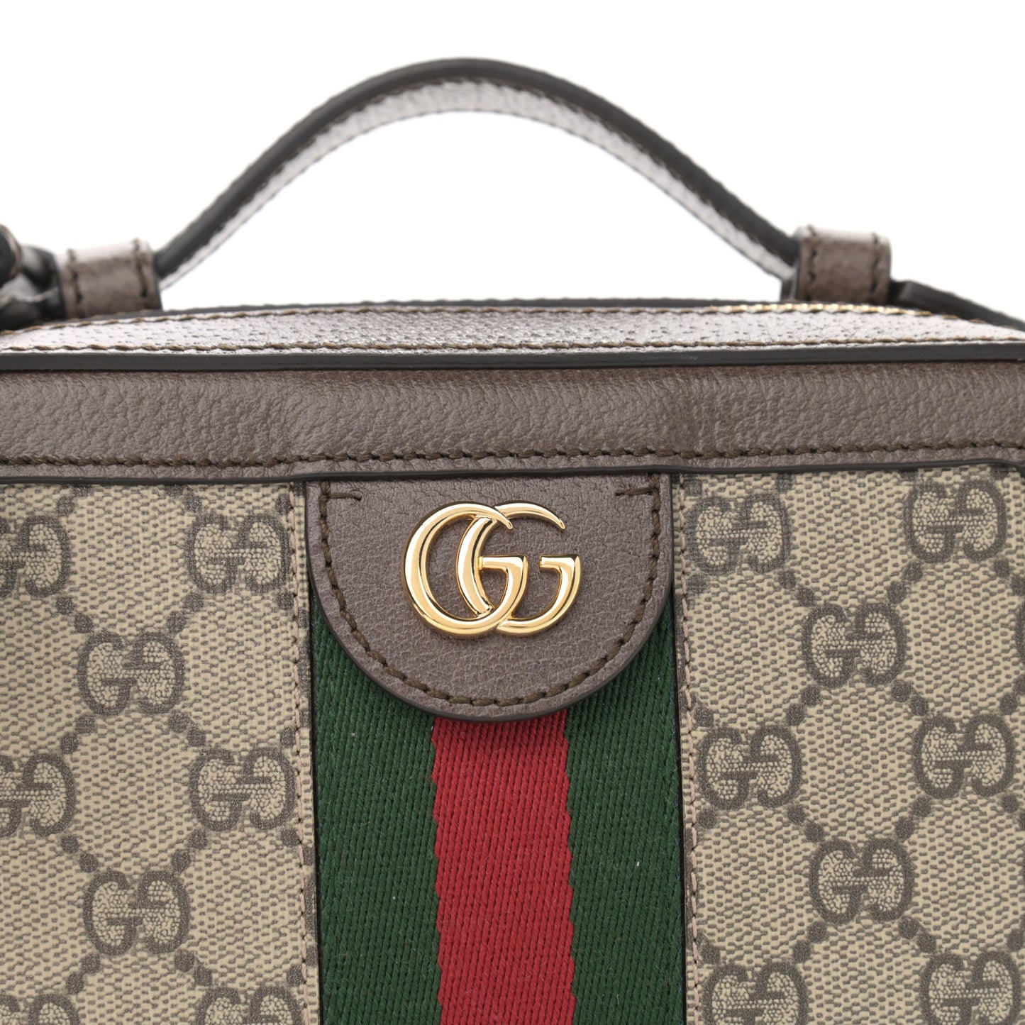 GG Supreme Monogram Mini Ophidia Top Handle Shoulder Bag Brown