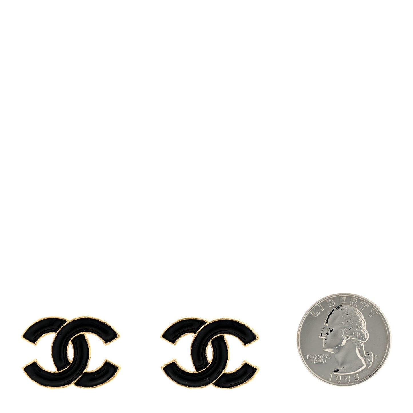 Metal Enamel CC Earrings Black Gold
