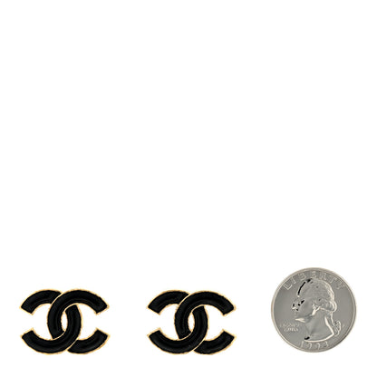 Chanel Metal Enamel CC Earrings Black Gold 2 of 4