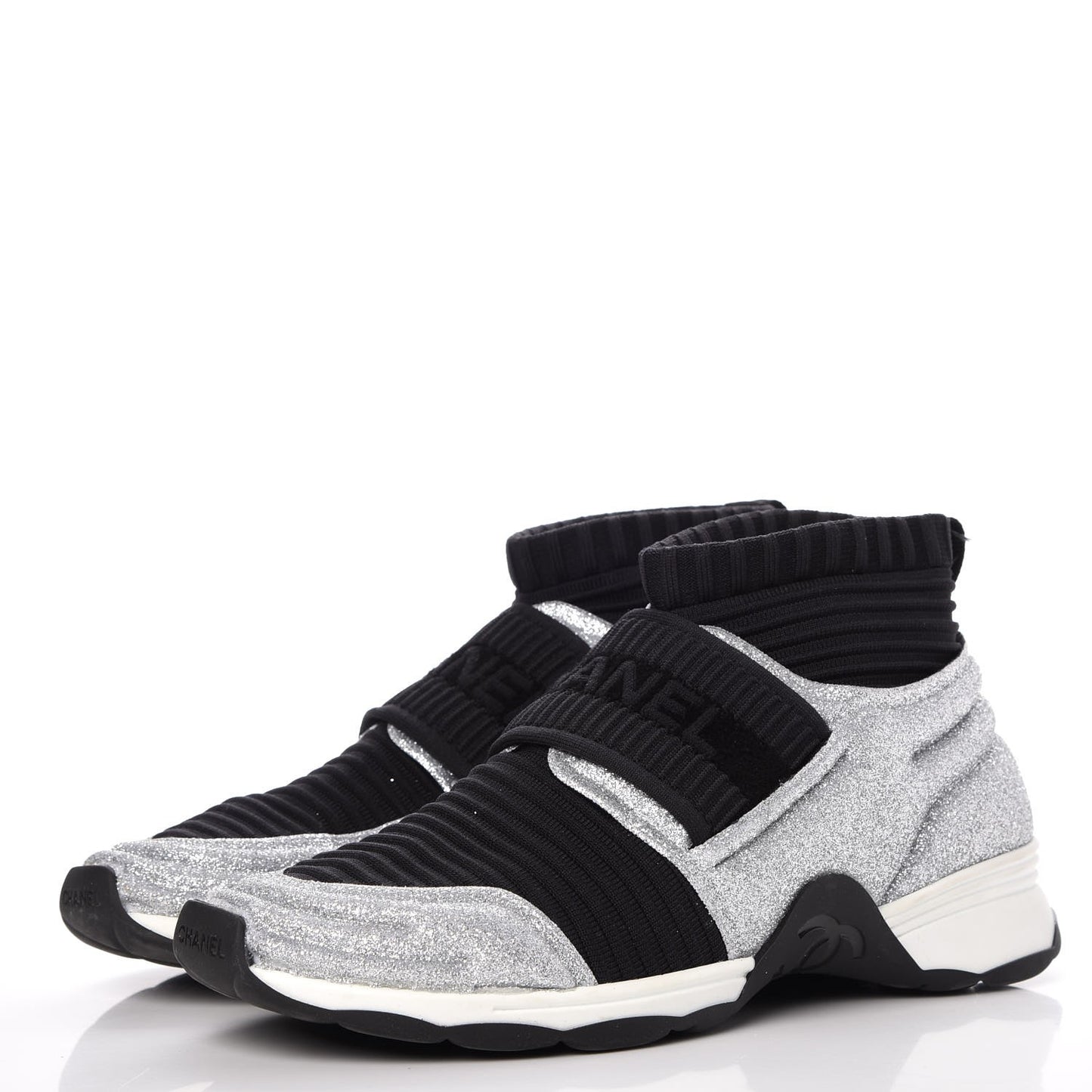 Glitter Stretch Fabric CC Sneakers 36 Black Silver