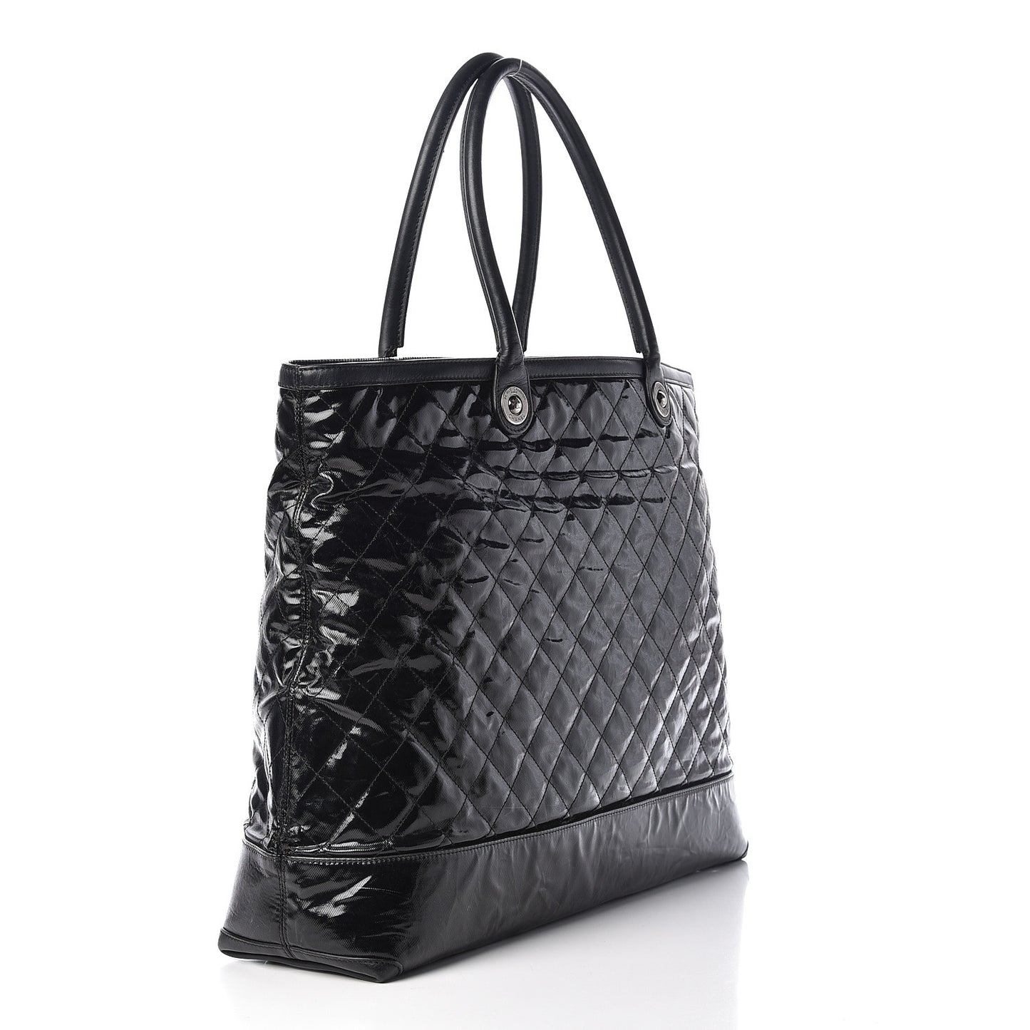 Calfskin Coated Canvas Quilted Tote Black