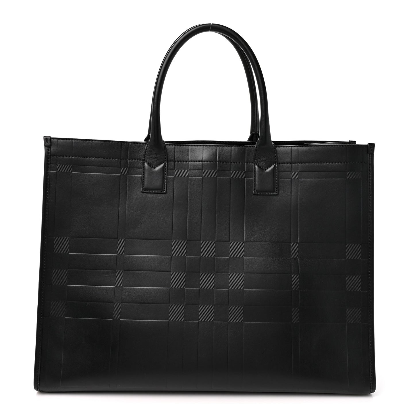 Calfskin Denny Check Embossed Tote Black