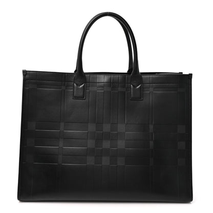 Burberry Calfskin Denny Check Embossed Tote Black 1 of 14