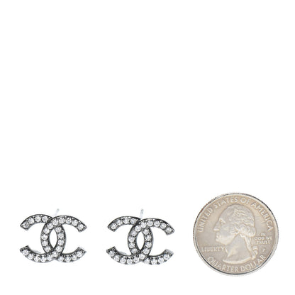 Chanel Metal Crystal CC Lock Symbols Stud Earrings Ruthenium 2 of 5