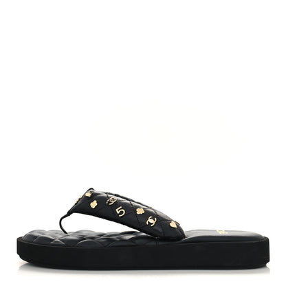 Chanel Lambskin Quilted Padded Charms Thong Sandals 40 Black 1 of 6