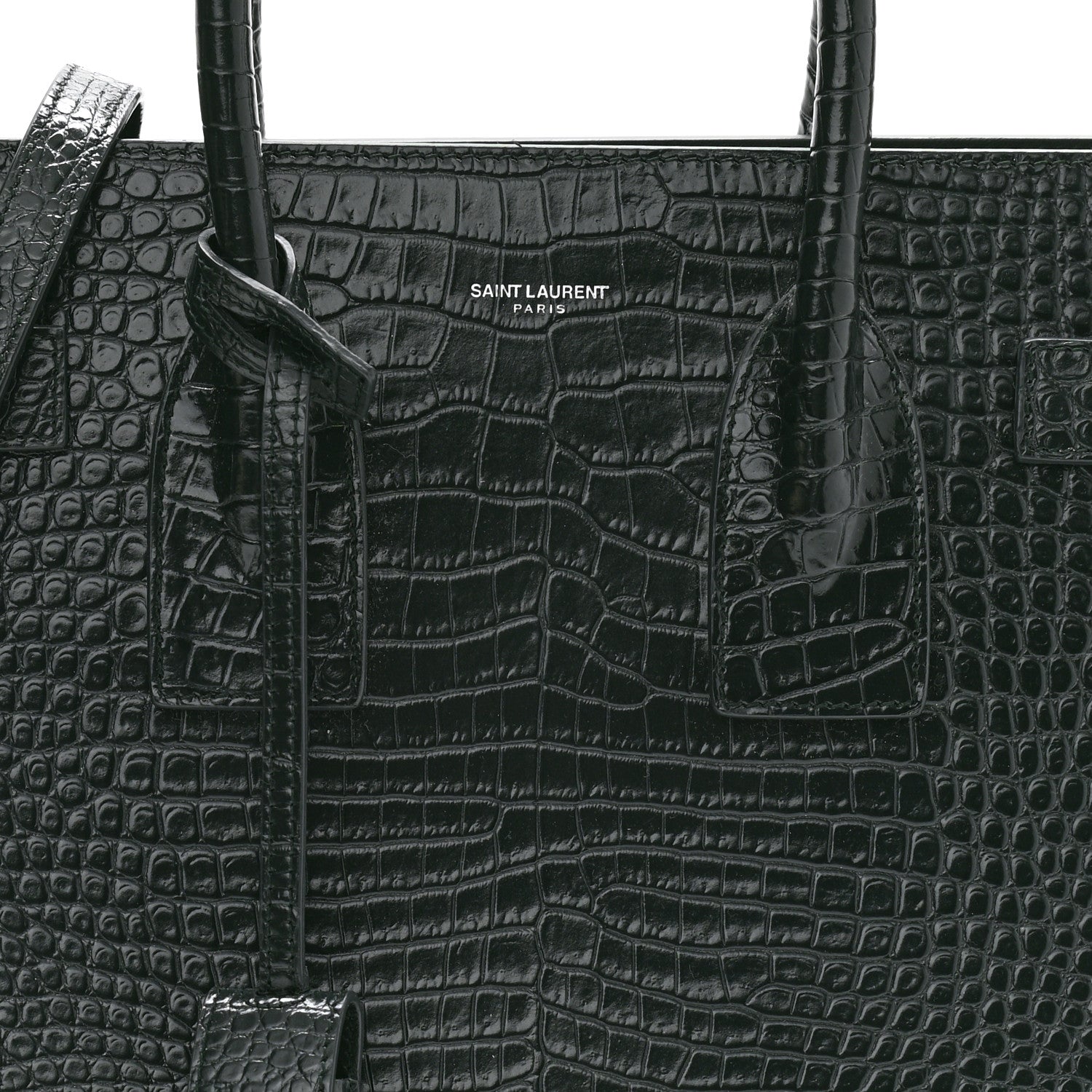 Saint Laurent Patent Crocodile Embossed Small Sac de Jour Dark Green 9 of 11