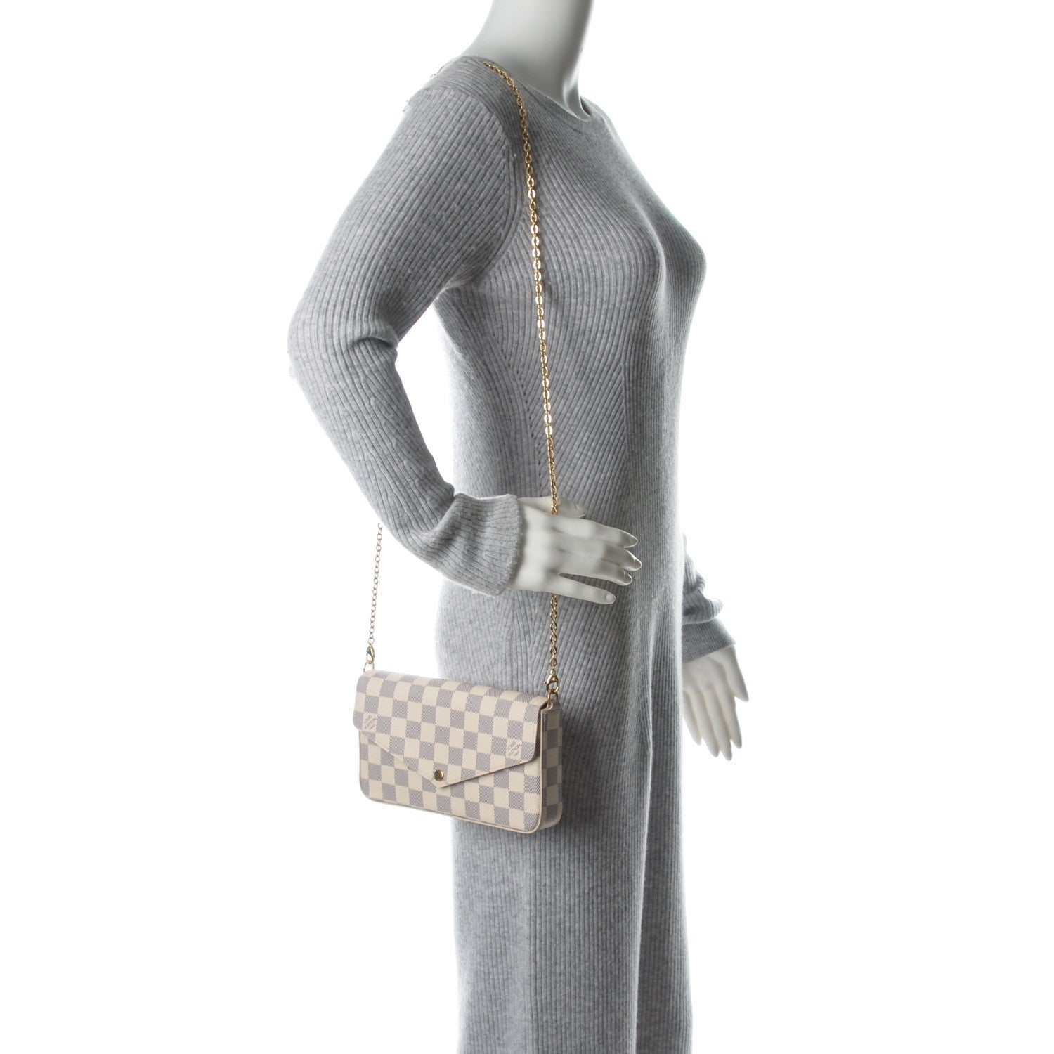 Louis Vuitton Damier Azur Pochette Felicie Chain Wallet Rose Ballerine 2 of 7