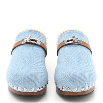 Hermes Denim Wool Carlotta Mules 37 Bleu Clair Naturel 2 of 8