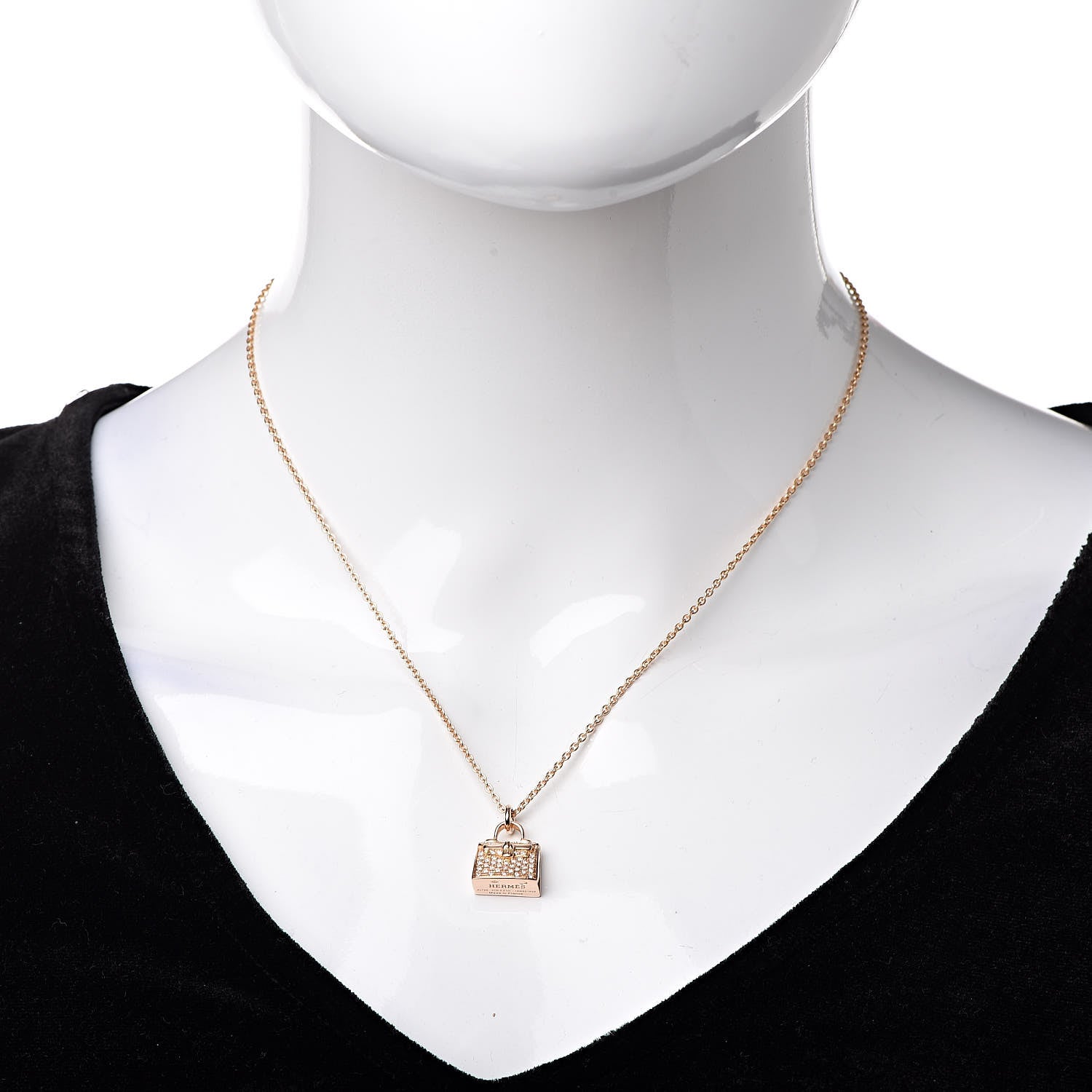 Hermes 18K Rose Gold Diamond Kelly Amulette Pendant Necklace 2 of 5