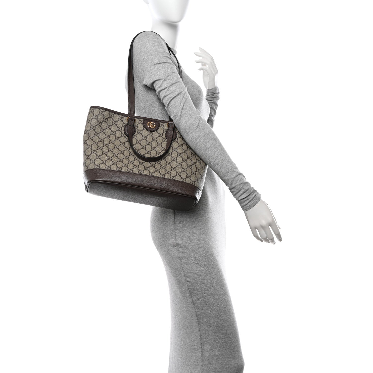 Gucci GG Supreme Monogram Textured Calfskin Small Ophidia Shoulder Tote Bag Beige Ebony New Acero 2 of 11
