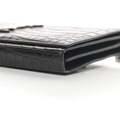 Saint Laurent Calfskin Crocodile Embossed Monogram Chain Wallet Black 11 of 14