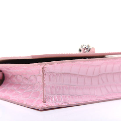 Alexander McQueen Calfskin Crocodile Embossed Skull Mini Crossbody Bag Rosa 6 of 15