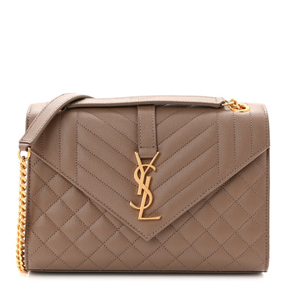Saint Laurent Grain De Poudre Textured Mixed Matelasse Triquilt Medium Monogram Satchel Taupe 1 of 11
