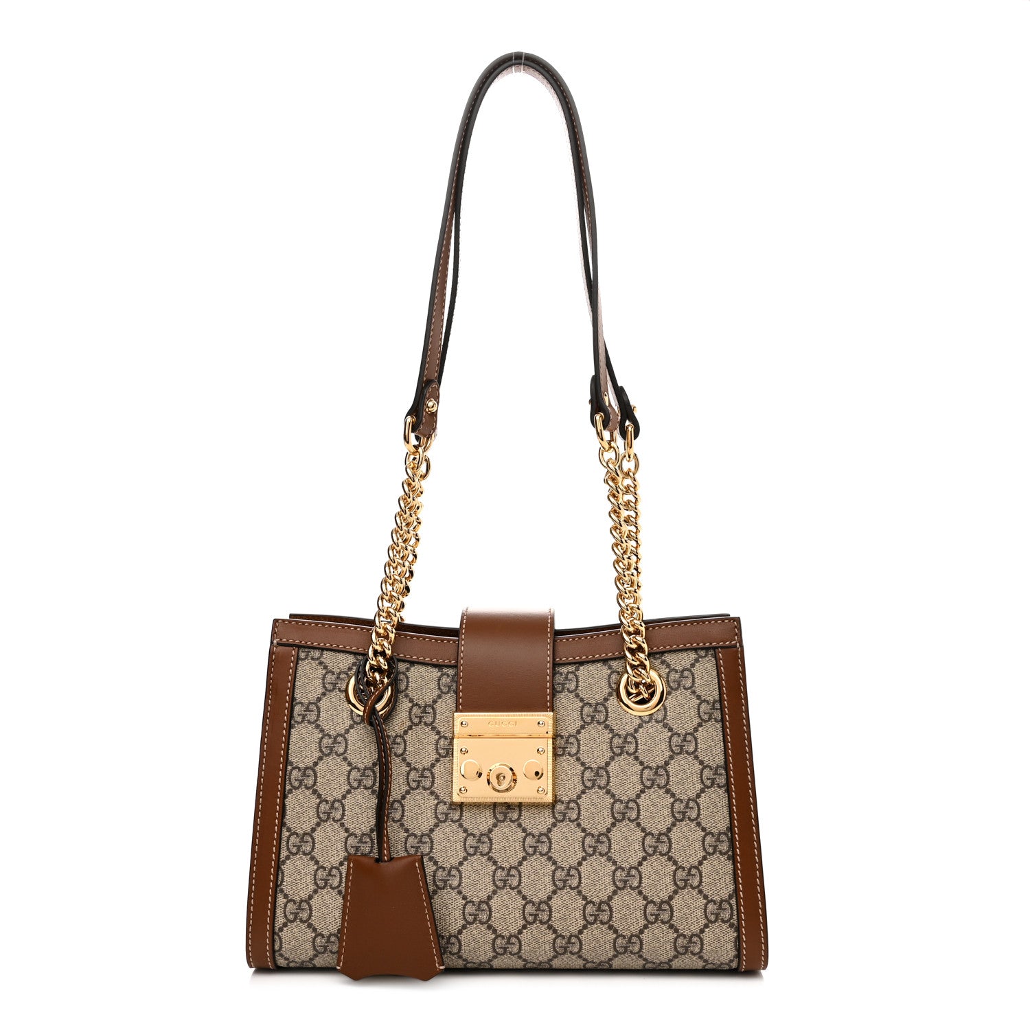 Gucci GG Supreme Monogram Calfskin Small Padlock Tote Beige Ebony Tuscany 1 of 11