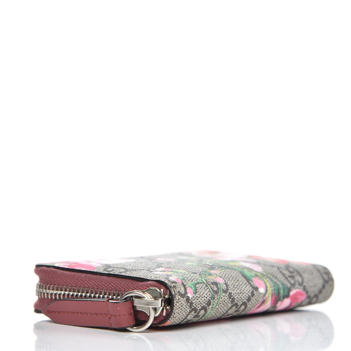 GG Supreme Monogram Blooms Zip Around Card Case Wallet Beige Multicolor Dry Rose
