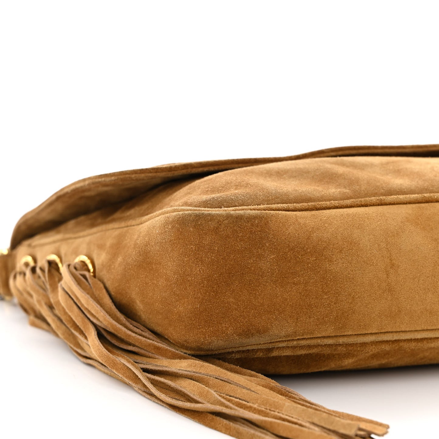 Suede CC Fringe Messenger Flap Bag Brown