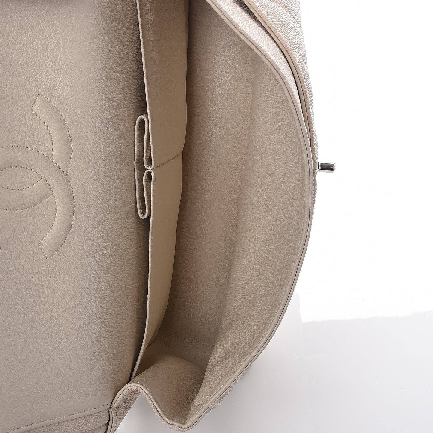 Caviar Quilted Medium Double Flap Light Beige