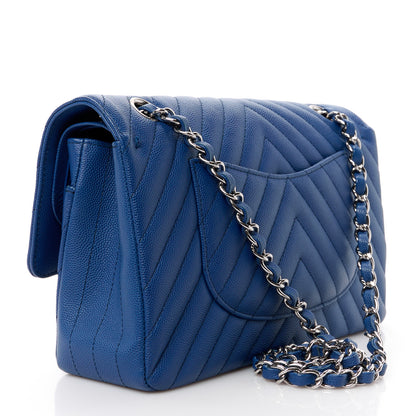 Chanel Caviar Chevron Quilted Small Double Flap Blue 3 of 11