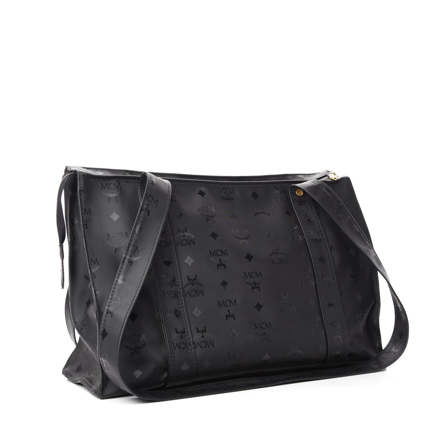 MCM Monogram Coated Canvas Tote Bag Black 3 of 9