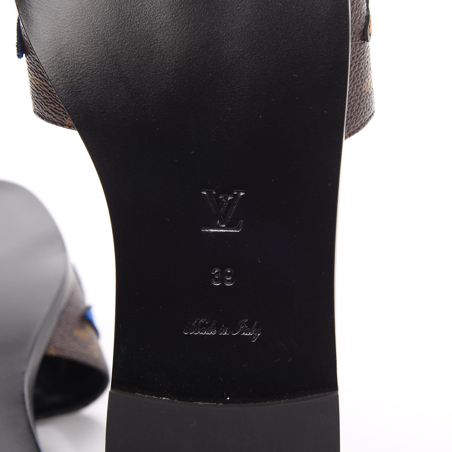 Patent Calfskin Monogram LV Black Heart Flat Mules 39 Cacao