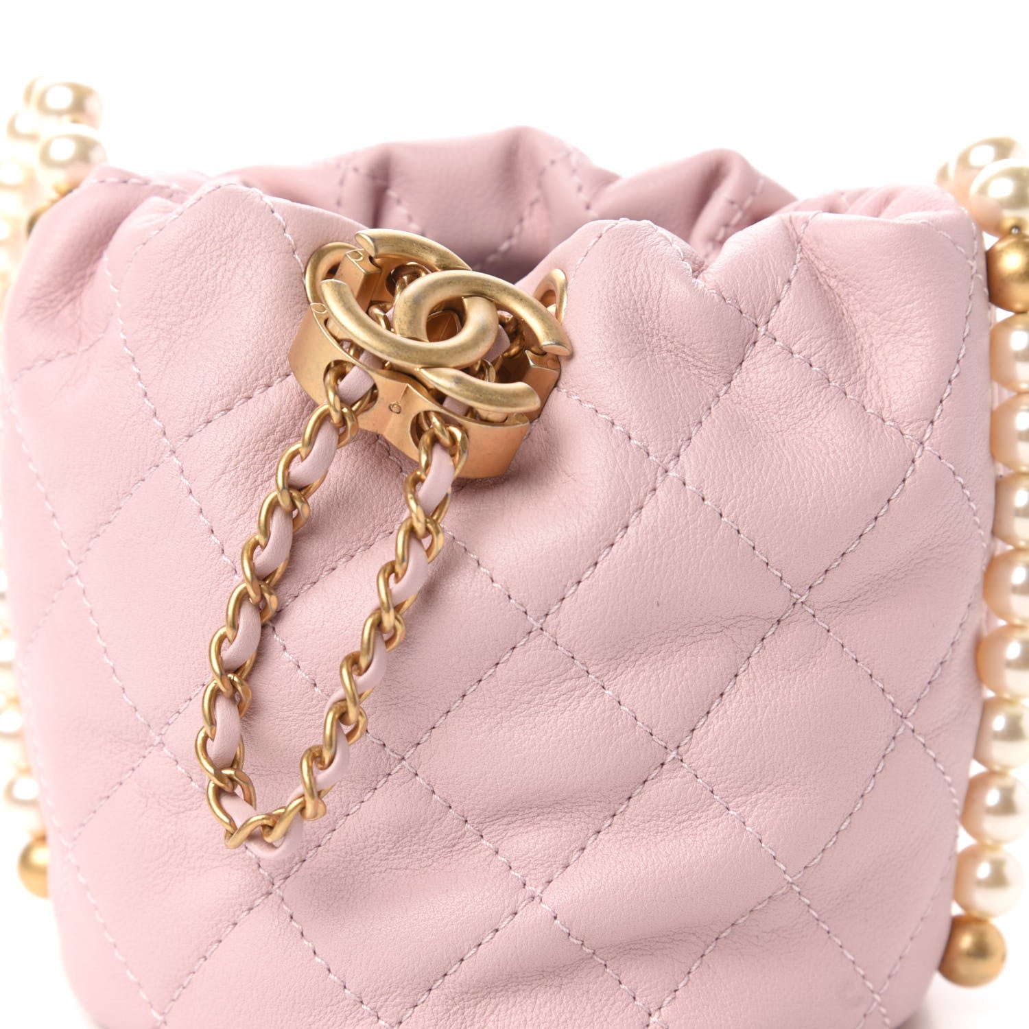 Chanel Calfskin Quilted Pearl Mini About Pearls Drawstring Bucket Light Pink 10 of 11