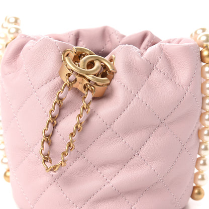 Chanel Calfskin Quilted Pearl Mini About Pearls Drawstring Bucket Light Pink 10 of 11