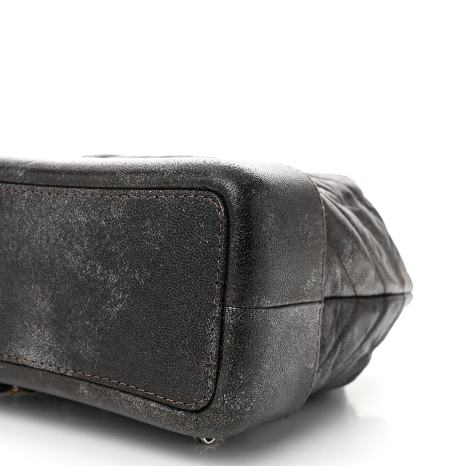 Chanel Metallic Grained Goatskin Chevron Quilted Gabrielle Backpack Dark Silver Gold 10 of 10