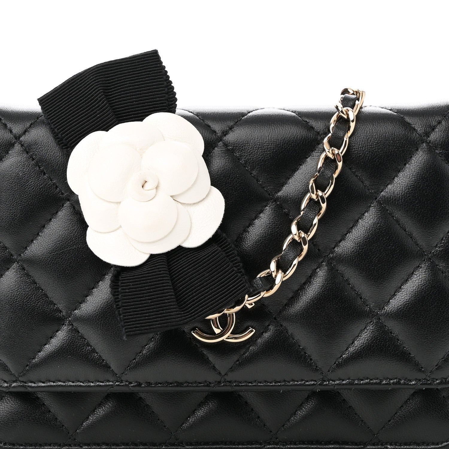 Chanel Lambskin Quilted Mini Camellia Bow Wallet On Chain WOC Black 7 of 10