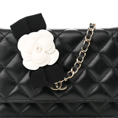 Chanel Lambskin Quilted Mini Camellia Bow Wallet On Chain WOC Black 7 of 10