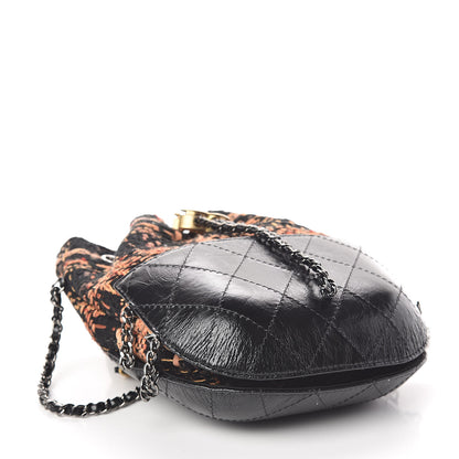 Chanel Tweed Calfskin Quilted Small Gabrielle Bucket Black Brown Orange 4 of 9