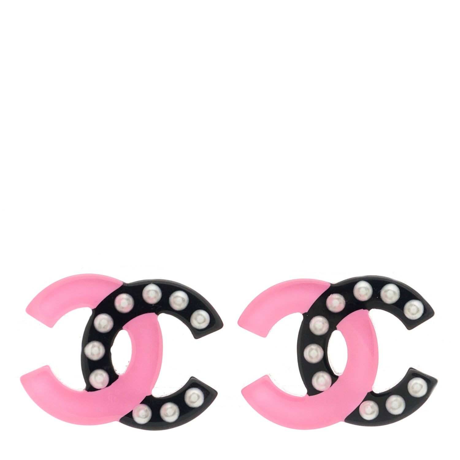 Chanel Resin Pearl CC Earrings Black Pink 1 of 5
