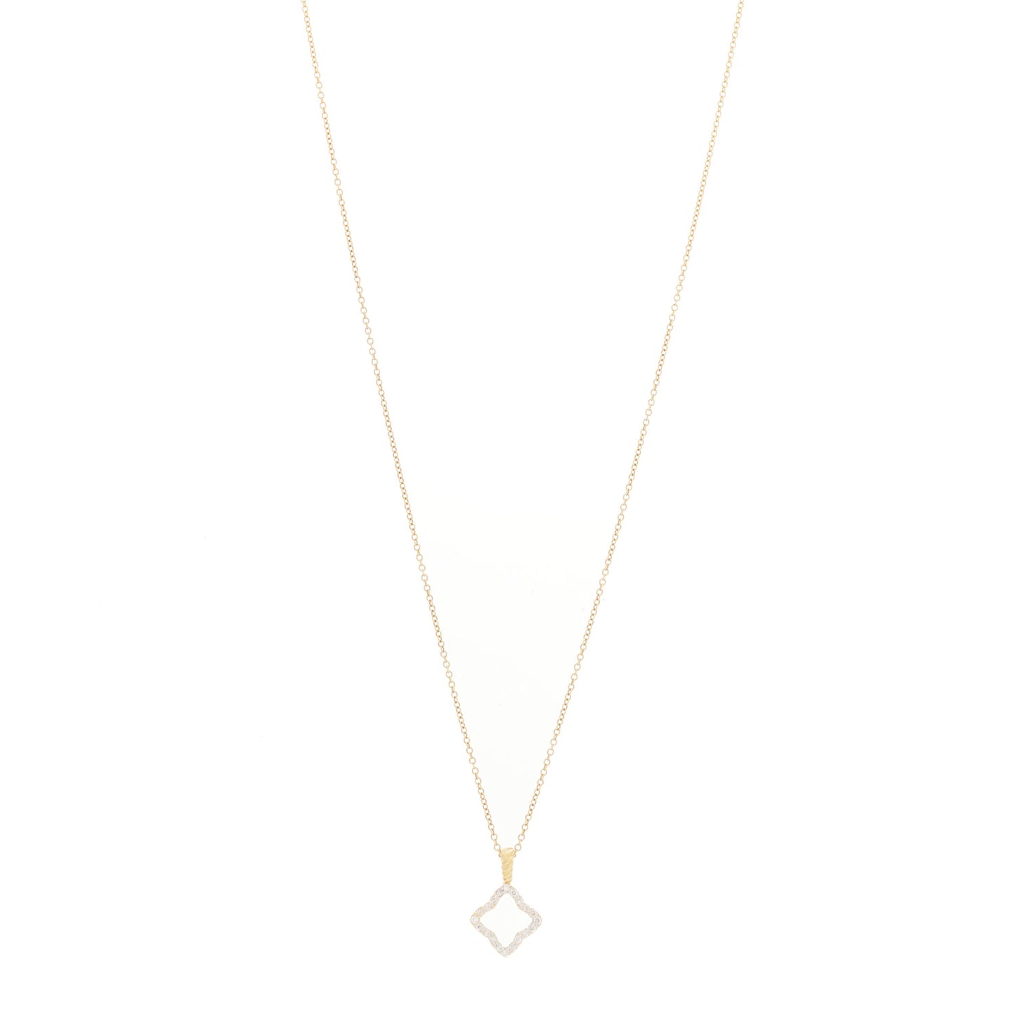 18K Yellow Gold Diamond Cable Collectibles Quatrefoil Pendant Necklace