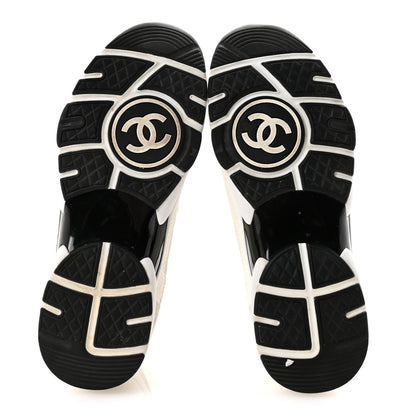 Chanel Mesh Suede Calfskin Grained Calfskin Womens CC Sneakers 38.5 White Black 6 of 9