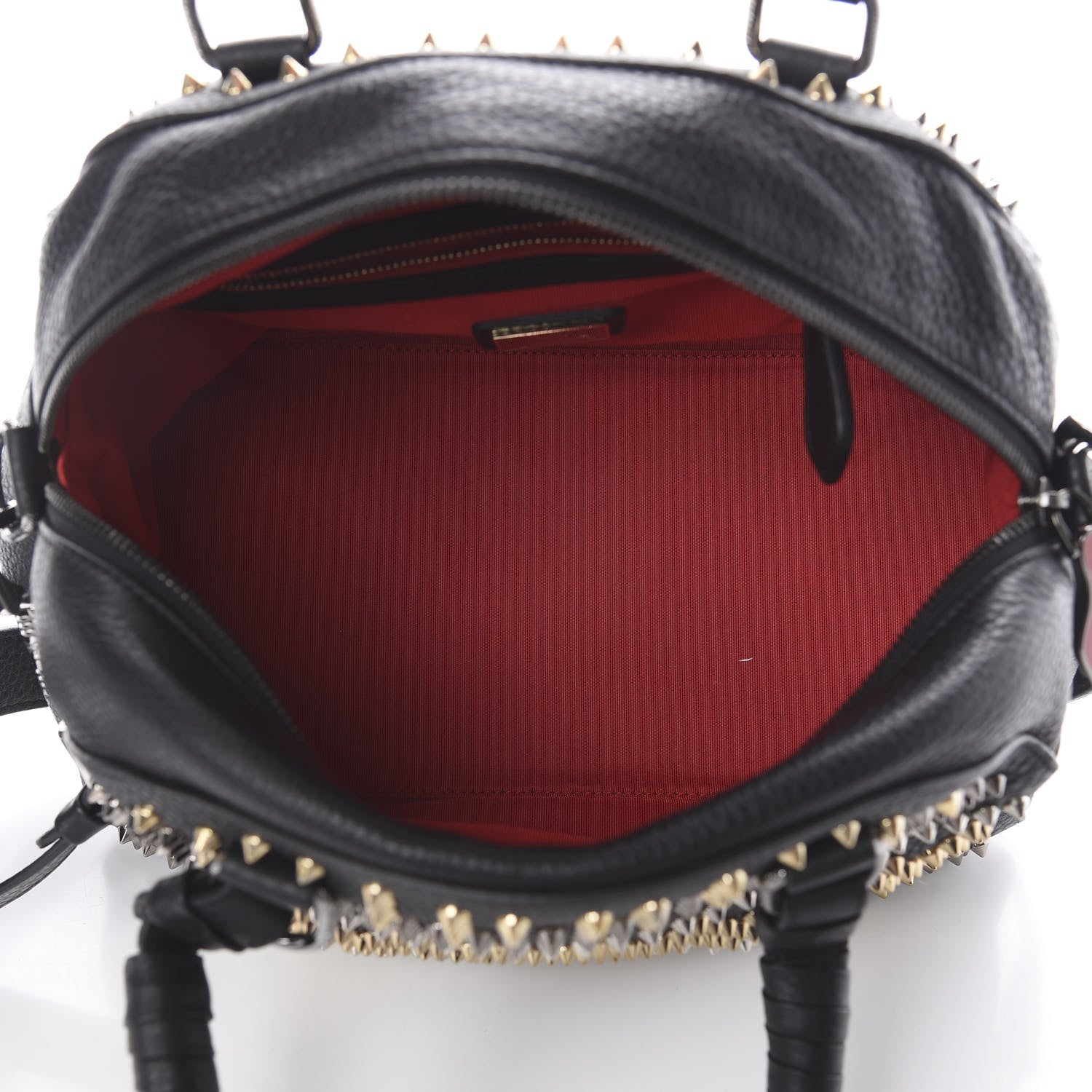 Christian Louboutin Calfskin Mix Chevron Spikes Small Panettone Bowling Bag Black 4 of 8