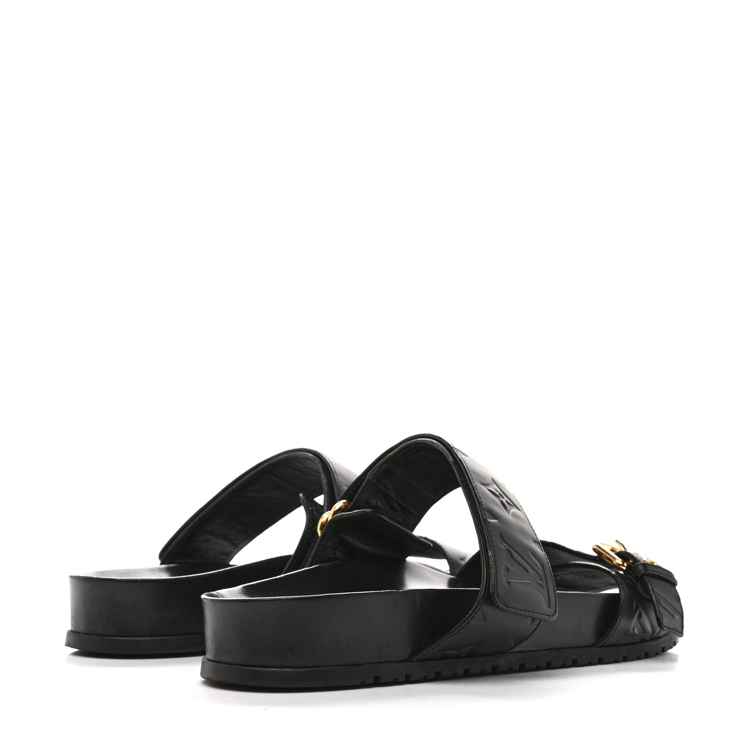 Lambskin Embossed Monogram Bom Dia Flat Mule Sandals 38 Black