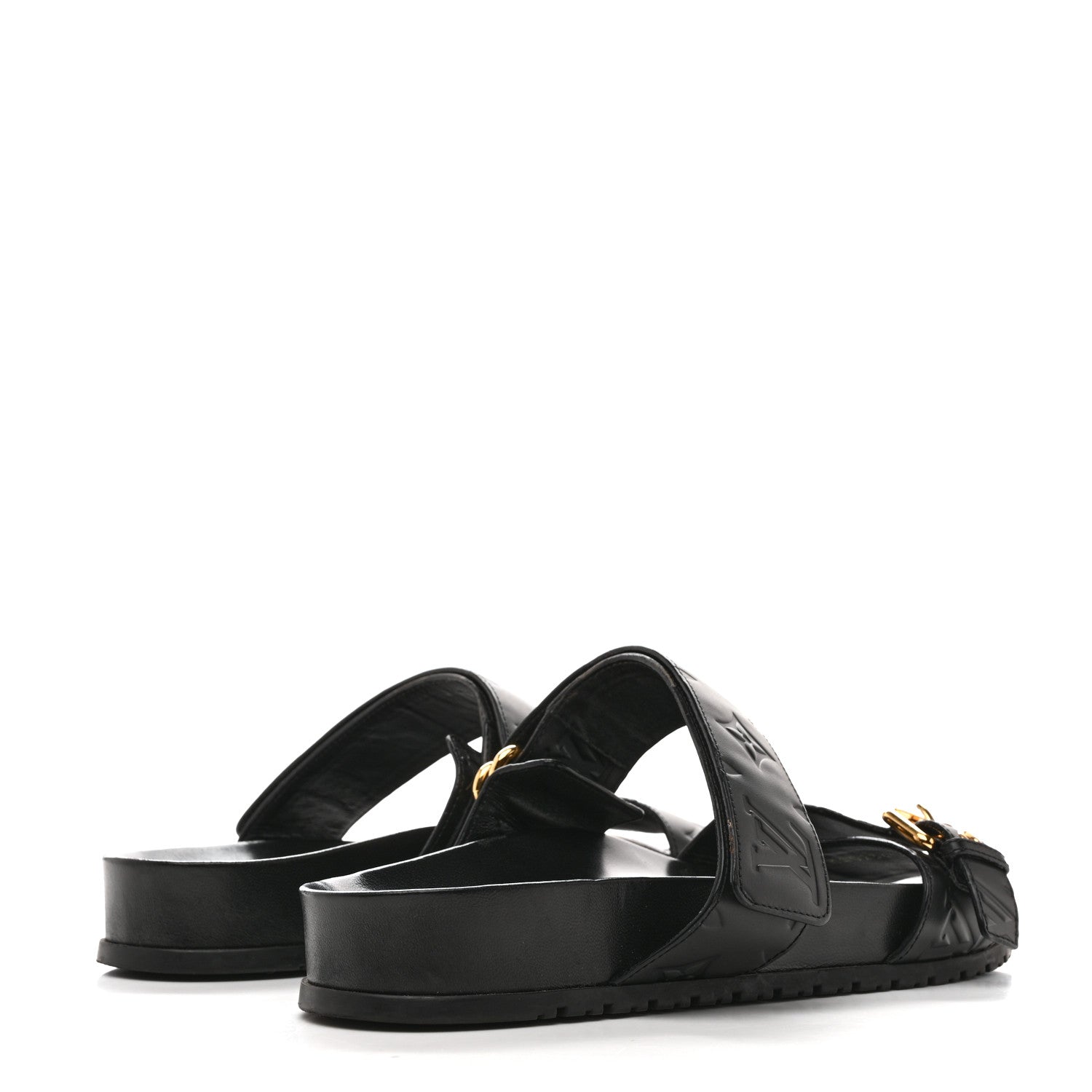 Louis Vuitton Lambskin Embossed Monogram Bom Dia Flat Mule Sandals 38 Black 5 of 11