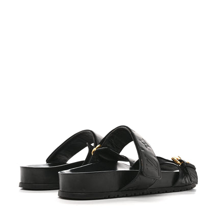 Louis Vuitton Lambskin Embossed Monogram Bom Dia Flat Mule Sandals 38 Black 5 of 11