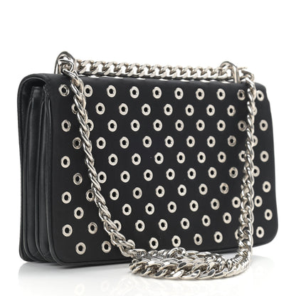 Prada Tessuto Nylon Soft Calf Grommet Chain Shoulder Bag Nero Black 2 of 11