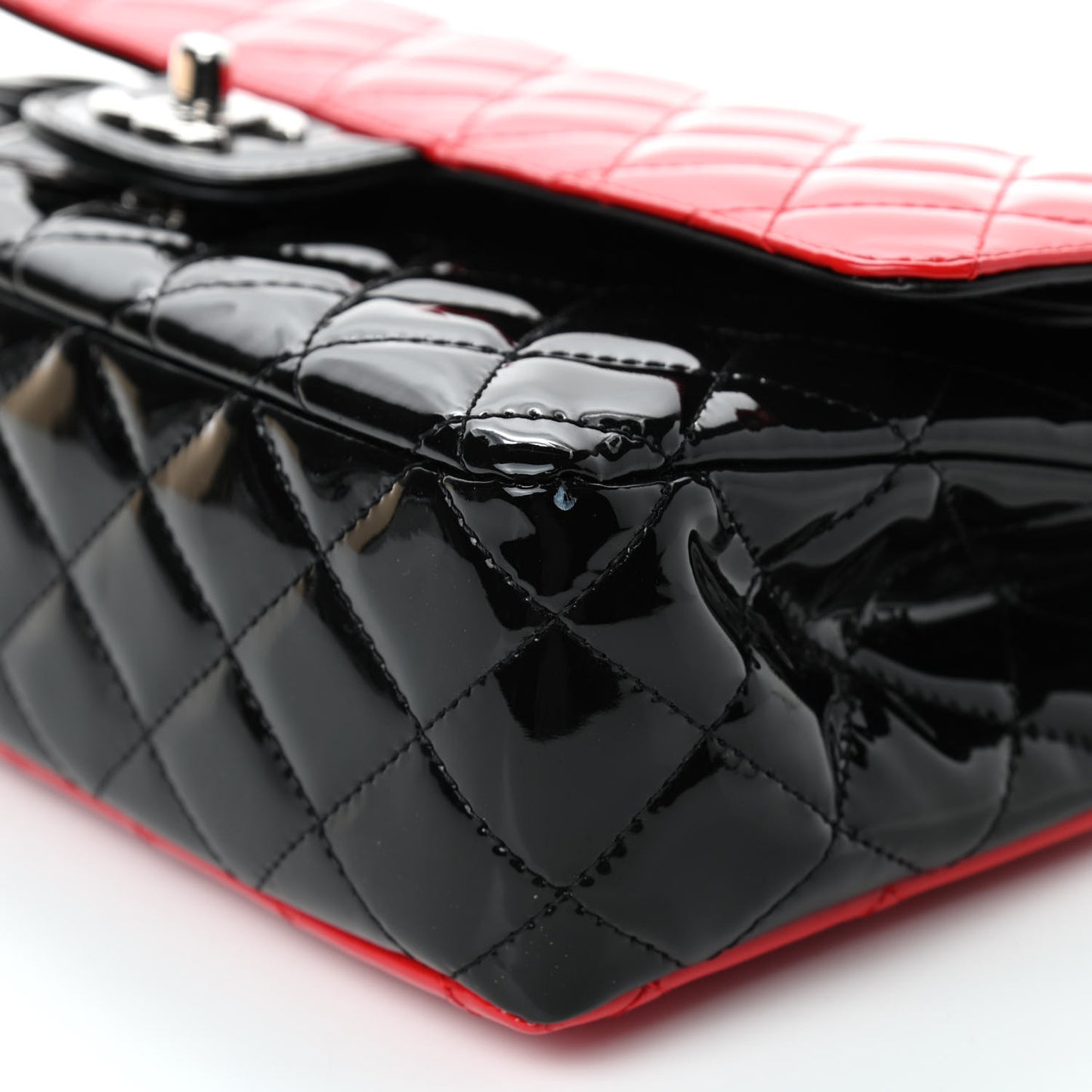 Patent Calfskin Quilted Bi-Color Medium Double Flap Red Black