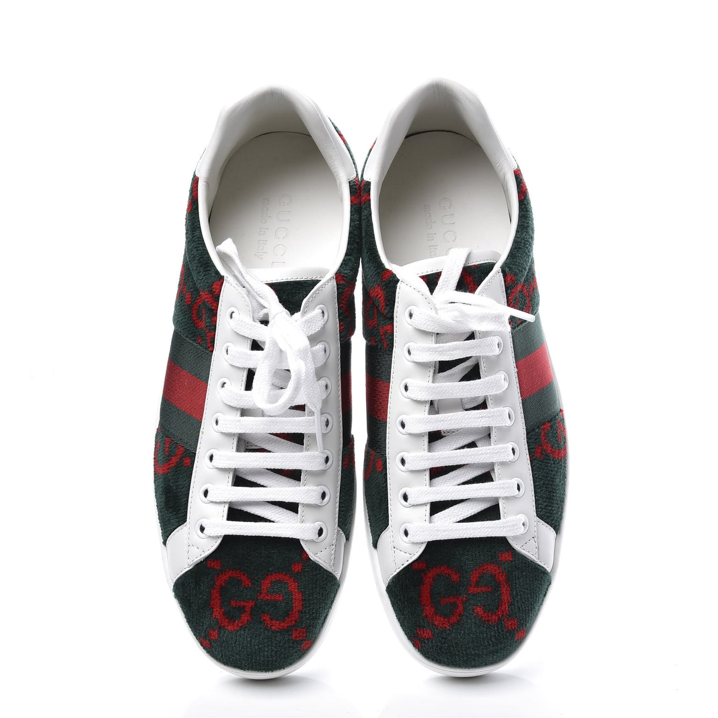 Covered Wool Big GG Monogram Mens Sneakers 8 Green Red