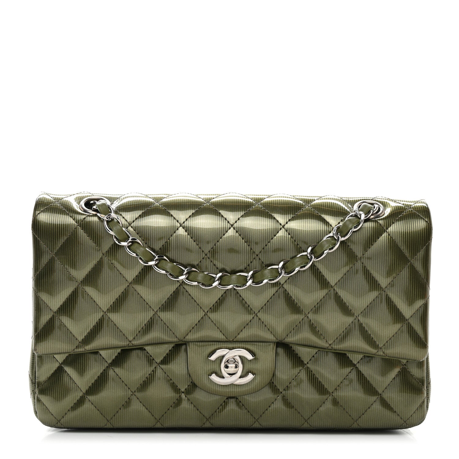Chanel Striated Patent Quilted Medium Double Flap Green 1 of 11