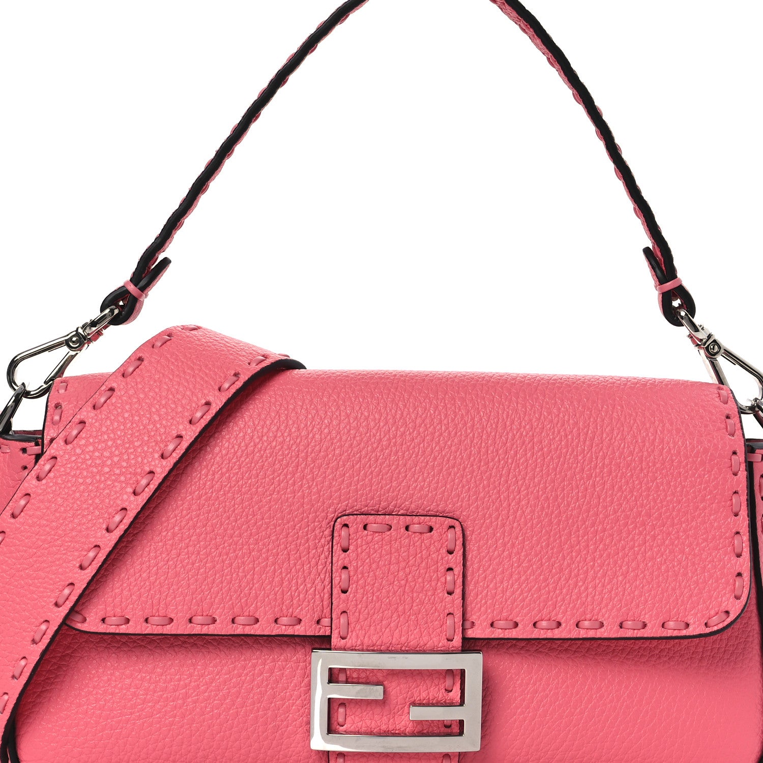 Fendi Cuoio Roma Sellerissima Nappa Sintetica Tape Stitch Baguette Pink Dalia 8 of 10