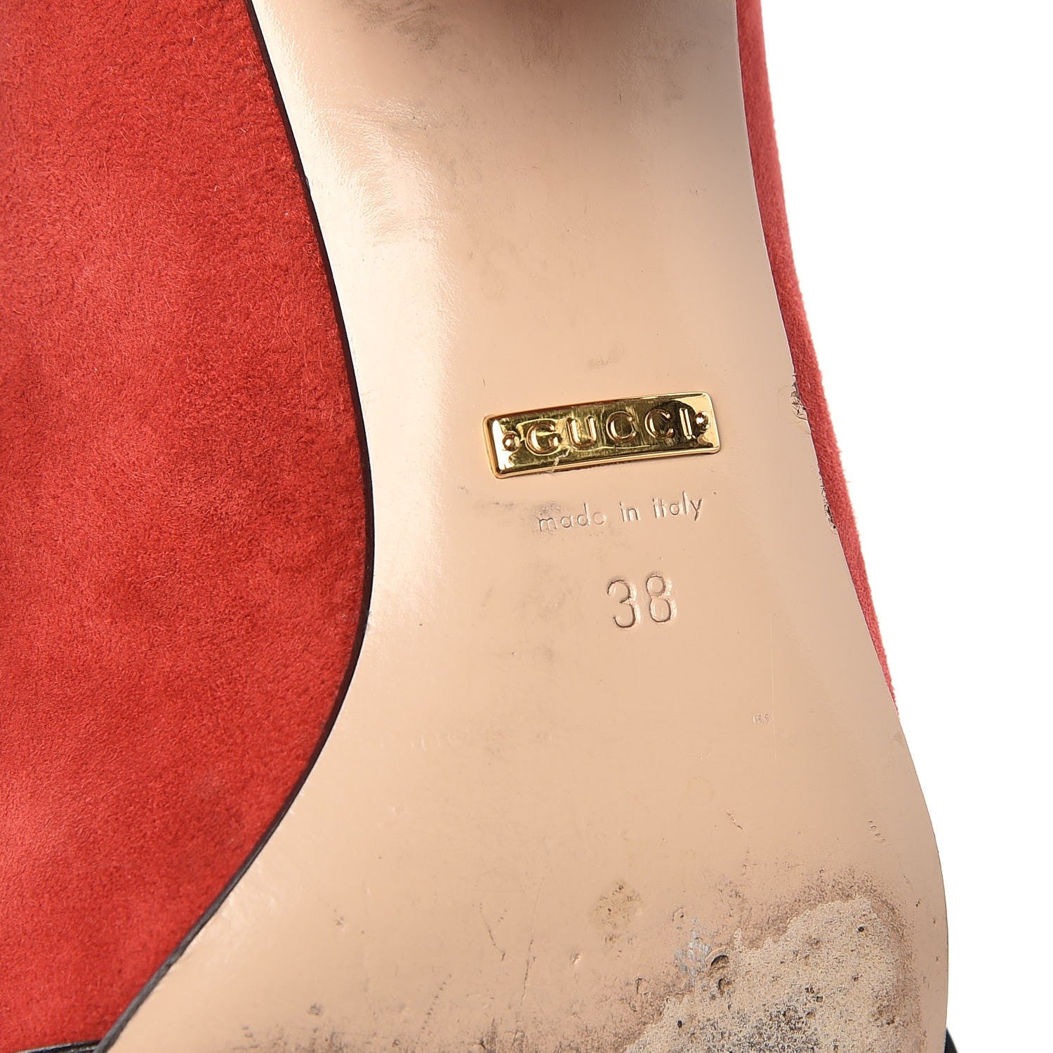 Gucci Kid Scamosciato GG Marmont Fringe 50mm Loafer Pumps 38 Vulcanic Red 11 of 12