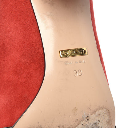 Gucci Kid Scamosciato GG Marmont Fringe 50mm Loafer Pumps 38 Vulcanic Red 11 of 12
