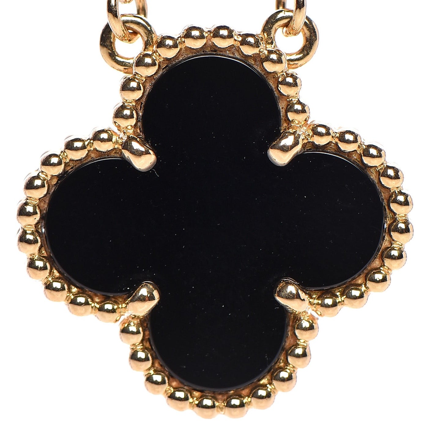 18K Yellow Gold Black Onyx Vintage Alhambra Pendant Necklace